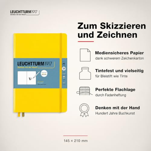 Leuchtturm1917 - Medium A5 Hardcover Sketchbook (Lemon) - 112 Pages of 150g/m² Paper - color: Lemon, size: Medium (A5)