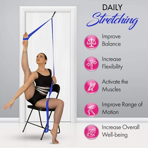 Stretching Strap with Door Anchor for Splits and Flexibility Training - color: Dark Blue