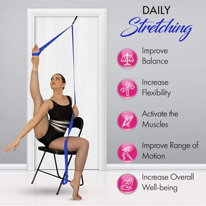 Stretching Strap with Door Anchor for Splits and Flexibility Training - color: Dark Blue