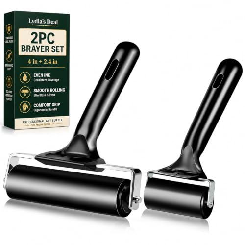 2pc Rubber Brayer Rollers for Crafting – Hard Rubber Printmaking & Craft Roller for Ink, Glue, Stamping, Wallpaper & Boat Flooring Applications (Original Version, 4-Inch & 2.4-Inch, Black) - color: 2pcs-2.4inch+4inch