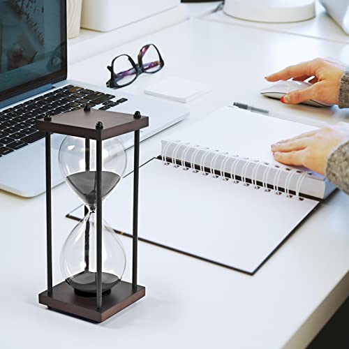 Hourglass Timer 60 Minute Large, Decorative Wooden Sandglass, Black
