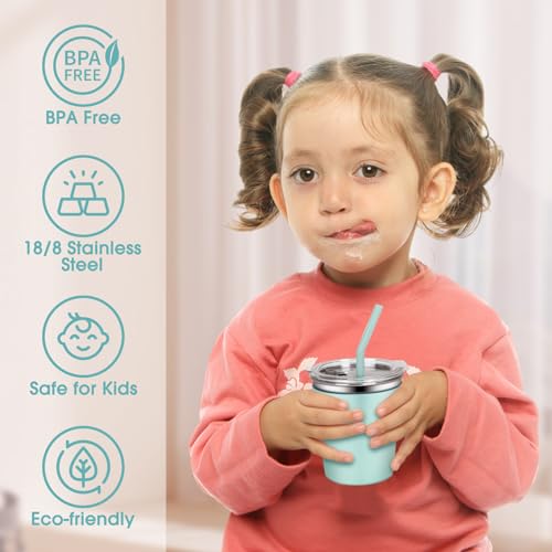 12 Pack Kids Cups Spill Proof, Metal Drinking Glasses for Home & Outdoor | 12oz Stainless Steel Sippy Cup with Straws and Lids, Water Tumbler with Colorful Silicone Sleeves for Kids and Adults - color: 12 Multi Color