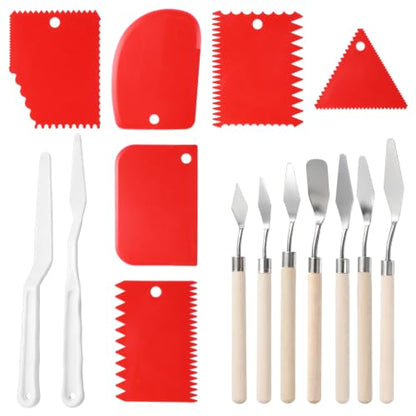 15Pcs Pallet Knife for Acrylic Paint Stainless Steel Painting Knives Set | with Wood Handle Palette Knife Set Drawing Scraper Oil Painting Accessories Paintings Knives for Art Canvas Draw Color Mixing