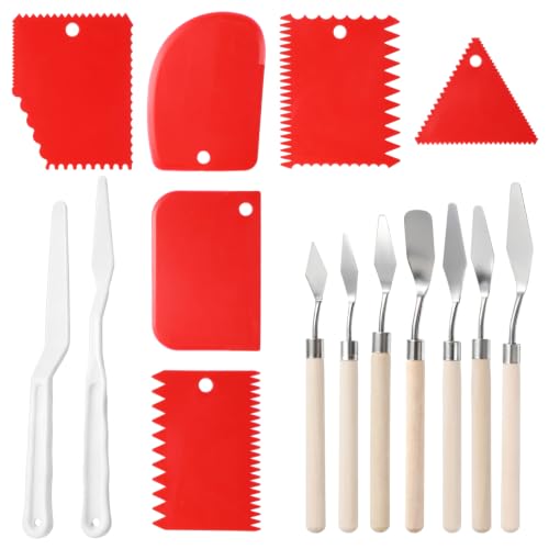 15Pcs Pallet Knife for Acrylic Paint Stainless Steel Painting Knives Set | with Wood Handle Palette Knife Set Drawing Scraper Oil Painting Accessories Paintings Knives for Art Canvas Draw Color Mixing