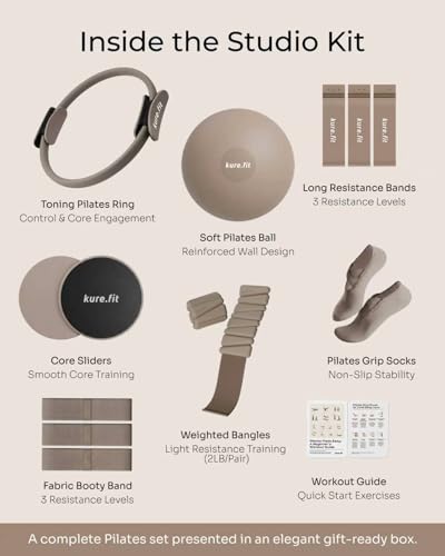 Pilates Kit | Pilates Equipment Set for Home Workouts | Accessories & Guide - color: Taupe, style: Studio Kit - 15PC