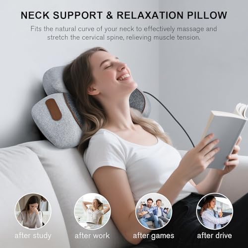 Neck Massager Pillow with Heat & Air Traction, Ergonomic Cervical Support | Auto & Manual Controls with Adjustable Air Lift for a More Flexible Neck Support Experience