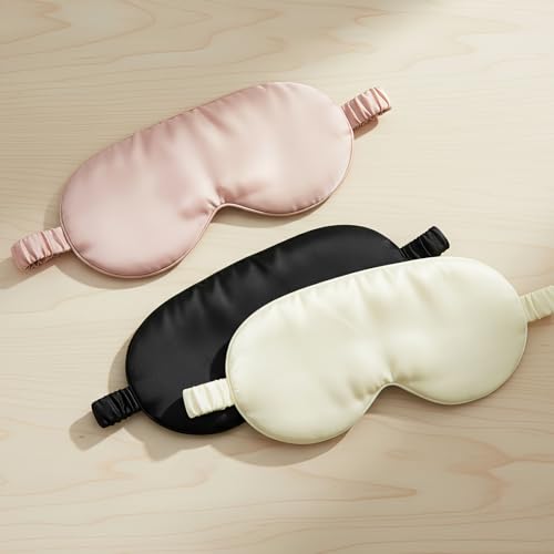 Silk Eye Mask for Sleeping 100% Mulberry Silk Women Men Blindfold,3D Luxury Travel Smooth Elastic Strap Eye Masks Breathable Cooling Soft Night Sleep Work Eyeshade Cover,Black - color: Black