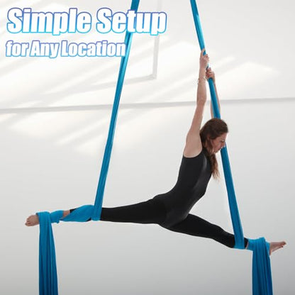 Aerial Silks Kit & Aerial Yoga Hammock - 11Yd Premium Fabric with Hardware | Easy Setup for Flying Yoga, Aerial Swing & Fitness - Supports Up to 14ft Rigging(Navy) - color: Light Blue