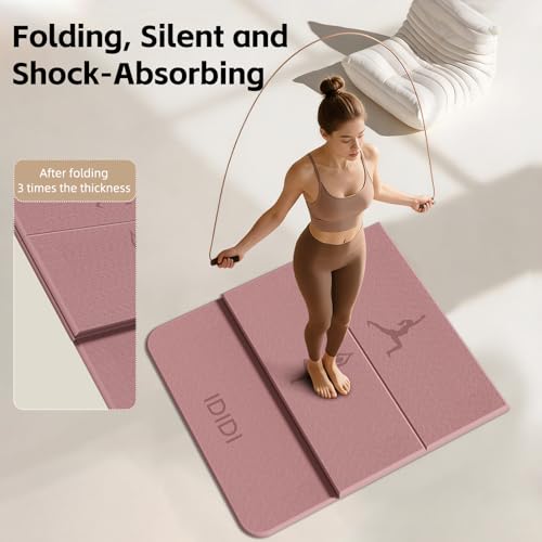 Foldable Yoga Mat Extra Thick 0.32"(8mm) | Folding Exercise Mat,Odorless POE, Non-Slip Grip, No-Curl Edges, Great for Yoga, Pilates & Home Workouts - color: Deep Pink-Pattern