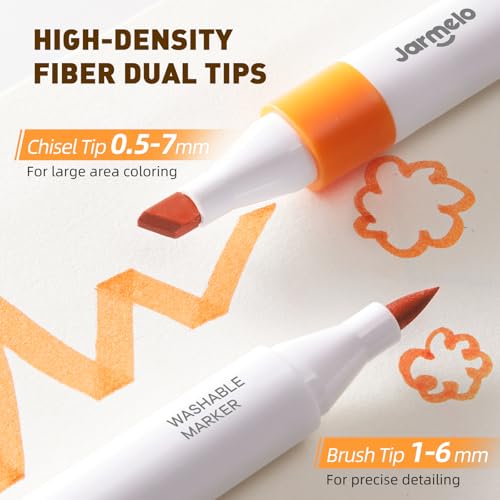 Jar Melo Washable Dual Tip Markers for Kids Ages 4-8, 48 Colors | Brush & Chisel Tip, Water-Based, Storage Case, School Art Supplies, Safe, Vibrant Colors - style: 48 Colors