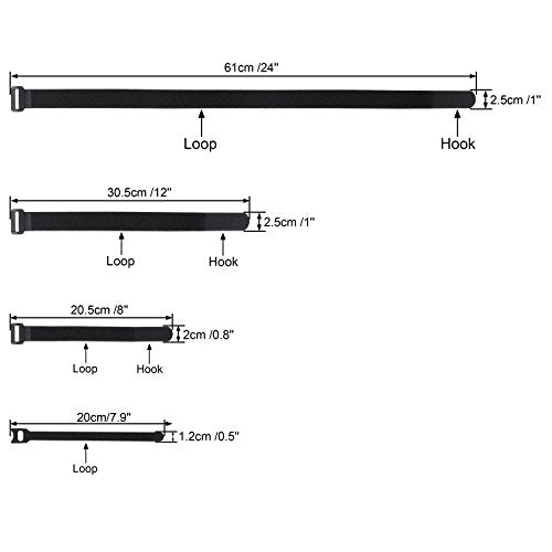 Wisdompro 16 Pack Mixed Size Hook and Loop Tie Down Cable Straps Heavy Duty - size: Mixed Size, 16 Pack