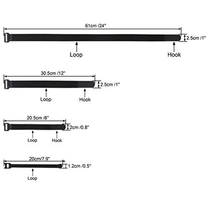 Wisdompro 16 Pack Mixed Size Hook and Loop Tie Down Cable Straps Heavy Duty - size: Mixed Size, 16 Pack