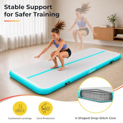 Gymnastics Air Track Tumbling Mat with Air Pump for Home Gym | Inflatable Gym Mat 4 Inches Thick for Home Training, Cheerleading Yoga Outdoor Use, User Manual - size: 9.8FT