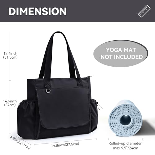 WLLWOO Thick Yoga Mat Bag Women Gym Tote Breathable Mesh Holder Wet Pocket | Carryall Lightweight Waterproof Shoulder for Pilates Travel Beach Workout Fitness Carrier - color: Black