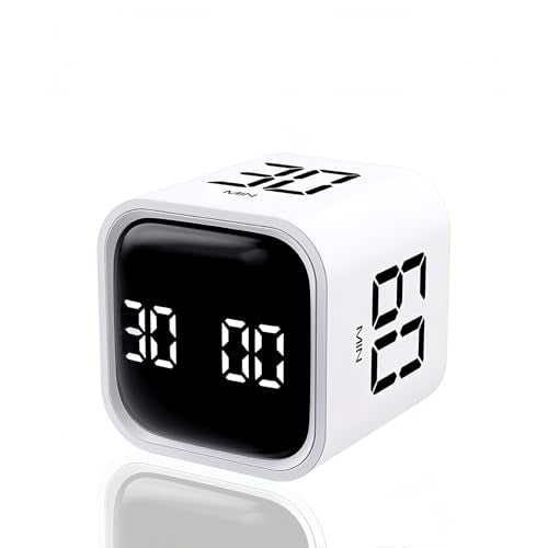 Digital Cube Pomodoro Timer Desk Rechargeable Productivity Timer 5/10/30/60min & Custom Countdown, Vibration & Adjustable Sound Alarm,for Task Work Kitchen ADHD Kids Studying (White) - color: White