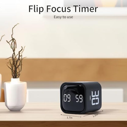 Productivity Timer Flip Gravity Sensor Cube Timer Countdown & Countup,Mute & Vibrate & Sound，5/10/30/60min & Custom Timing, Perfect for ADHD,Work,Learning,Kitchen Cooking (1Black) - color: Black