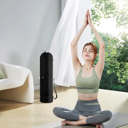 Yoga Mat Bag,Full Zip Cargo Yoga Mat Carrier Bag with Drawstring Water Bottle Pocket,Exercise Yogas Mats Carrier Holder for Women & Men - color: Black