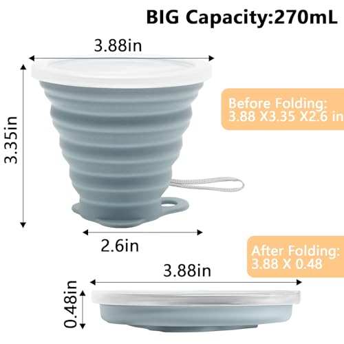 Litoexpe 4 Pack Silica gel Collapsible Travel Cup 270ml, Style 2 | Mint Green & Light Gray & Mustard Yellow & Light Brown,with Lids, Portable Folding Camping Cup, for Camping and Travel - color: Mint Green & Light Gray & Mustard Yellow & Light Brown