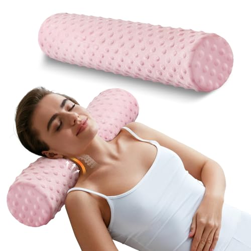 Memory Foam 4" Round Pillow, Cervical Neck Roll Pillow for Pain Relief - color: Velvet Dots Pink, size: 4”H