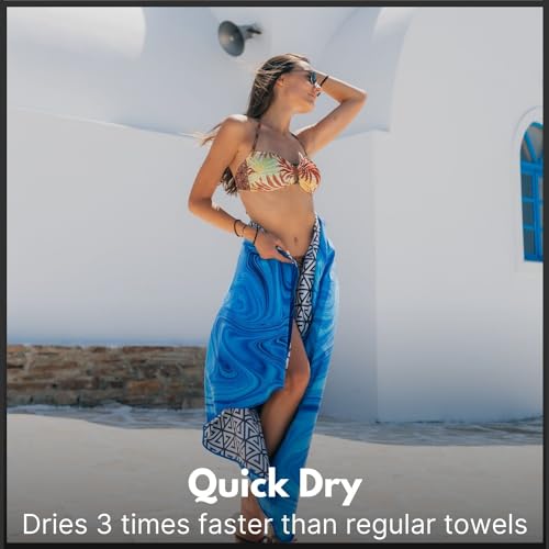 ECCOSOPHY Microfiber Beach Towel - Quick Dry, Sand Free and Oversized 71x35 | Super absorbent, lightweight, swimming, gym, extra large, pool, cruise, camping, yoga, travel, compact, carry bag, vacation - color: A - Laguna