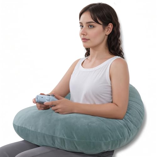 QUEEN ROSE Reading Pillow, Gaming Pillow for Lap, Sitting in Bed or Sofa, Extra Arm Rest for Reading, Playing or Crocheting, Soft Velvet Green - color: Green