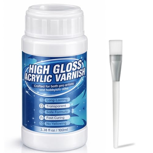 Acrylic Varnish, Gloss Varnish for Acrylic Painting, Non-Yellowing, Resists Cracking, Clear Acrylic Paint Sealer for Canvas, Wood, DIY Art, Suitable for Artists, Hobby Painters, 100ml