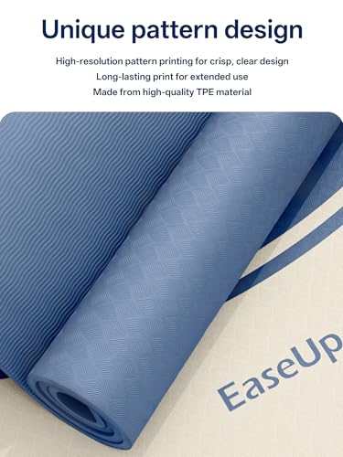 EaseUp 10mm Thick Yoga Mat, 73"×31.5" Extra Wide, Non-Slip with Strap - color: Blue