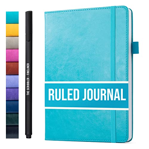 Lined Journal Notebook for writing + Free Pen! Ruled 200 pages, 120gsm Thick Paper with Sticky Notes,pen loop, elastic band, leather hard cover | Scribbles That Matter A5 journals, (5.75 x 8.2) - color: Aqua