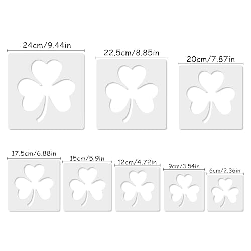 8 Pack St. Patrick’s Day Shamrock Stencil for Painting, Large Reusable Three Leaf Clover Templates for Wood, Saint Paddy's Day Irish Festival Decor for DIY Front Door Flag & Crafts - style: Trefoil