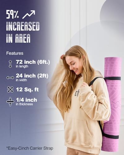 LOLLIPOP Thick Yoga Mat, Non-Slip Exercise Mat for Yoga, Pilates, Stretching Fitness & Exercise Mat with Easy-Cinch Carrier Strap - color: Dopamine Pink Lollipops, size: 24" Standard