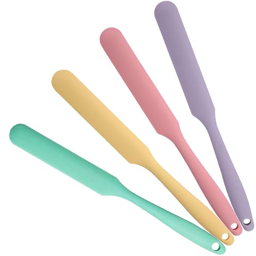 4 Pcs Silicone Jar Spatula Long Handle Kitchen Spatulas for Mixing, Scraping, and Spreading,Ideal for Jars, Baking, Cake Icing, Cream, Butter, and Batter Kitchen Tool (Purple, Pink, Green, Yellow) - color: Purple, Pink, Green, Yellow