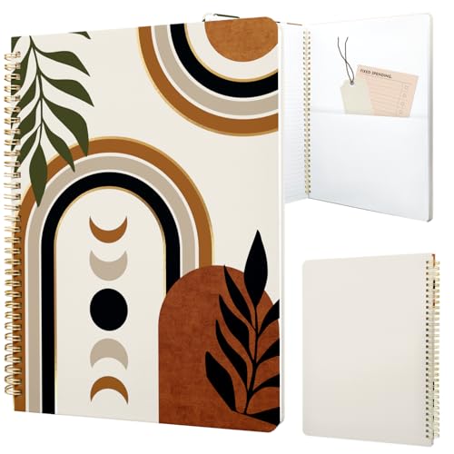 Cute Spiral Notebook journal A4 Aesthetic Pretty Design for Women Girls Kawaii with Pocket, 8.5 x 11 inch, Lined, Moon Boho - color: Moon Boho, style: Lined