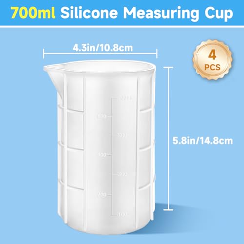 Gartful 700ml Extra Large Silicone Cups, 23OZ Reusable Resin Measuring Cups for Epoxy, Jewelry Casting Molds, Acrylic Paint Pouring, Waxing, DIY Craft Project, 4PCS - size: 700ml*4