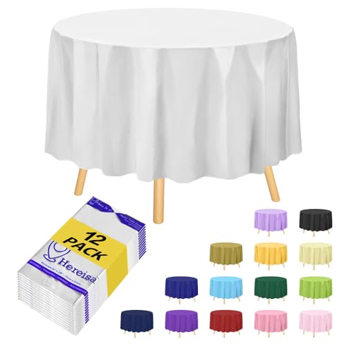 Plastic Table Cloth Disposable - 12 Pack, Disposable Table Cloths for Parties, Weddings, Decorative Round Tablecloths, 84'' White Plastic Tablecloth, Leakproof & Sturdy, White - color: Fa2 - White, size: 12 PACK | Round | 84 Inch