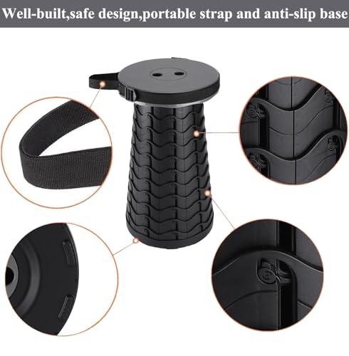 Fishboy Upgraded Collapsible Stool, 400lbs Max Weight, Lightweight But Sturdy, Portable Retractable Folding Telescoping Foldable Camping Stool for Adults Outdoor Fishing Hiking Gardening Travel BBQ - color: Grey