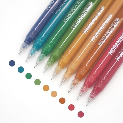 Gel Pens with 0.6mm Fine Point, 9 Colors Acrylic Drawing Gel Pen | Smooth Writing Pen Set for Journaling, Morandi-Retro Series, Drawing Pencils for Adult Coloring Books - color: Morandi-Retro