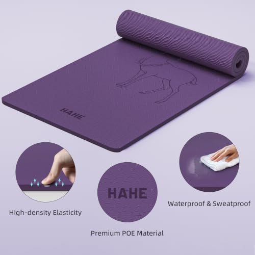 HAHE Extra Wide Yoga Mat, 75"x 32" POE Deer Print Exercise & Fitness Mat | 8mm Thick Large Yoga Mats for Men & Women, Pilates Mat for Home Workout, Non Slip Exercise Mats with Carry Strap - color: grape purple