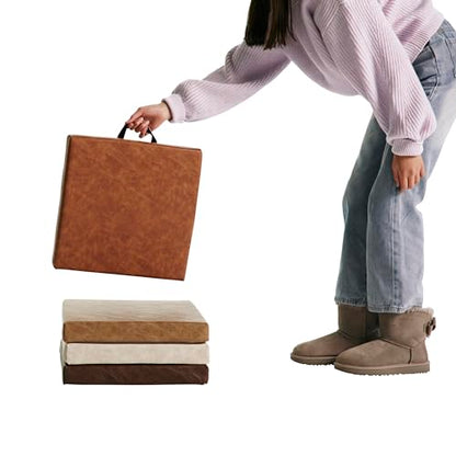 Factory Direct Partners Rustic Kid 15 inch Square Floor Cushions with Handles, Distressed Faux Leather, Flexible Seating for Home, Playroom, Montessori, Daycare, Classroom (4-Piece), 12227-DA - style: Square