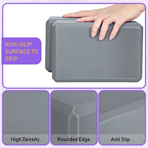 Wettarn 6 Pack Yoga Blocks 9 x 6 x 4 Inch EVA Foam, Lightweight | Non Slip, Yoga Props Accessories for Pilates, Stretching and Meditation - color: Gray
