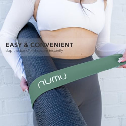Numu Yoga Mat Strap Slap Band - Easy Snap On to Keep Exercise Mat Tightly Rolled and Secured for Yoga Mat Storage and Travel - color: Green