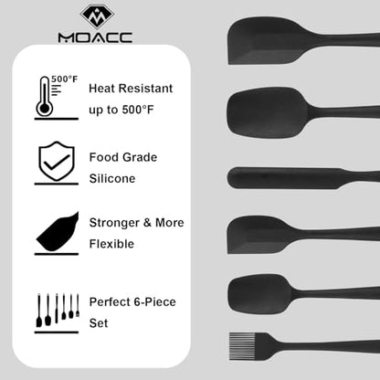 Silicone Spatulas Set of 6, Rubber Spoon Spatula Heat Resistant Spoonula One Piece Design Seamless Spatula Non-Stick Scrapers Baking Mixing Tool (Black) - color: Black
