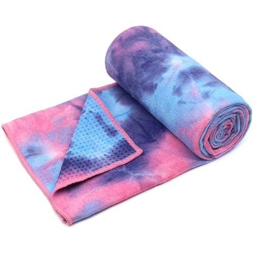 Eunzel 2 Pack Hot Yoga Towel with Grip Dot, Non Slip Yoga Mat Towe Sweat Absorbent Towel for Hot Yoga,Bikram, Pilates and Fitness 72" x 24", Purple & Pink/Green & Purple - color: Pink & Blue/Green & Purple