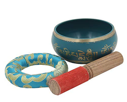 DharmaObjects Medium Tibetan Meditation Om Mani Padme Hum Peace Singing Bowl With Mallet - color: Turquoise, size: Medium