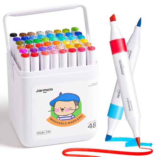 Jar Melo Washable Dual Tip Markers for Kids Ages 4-8, 48 Colors | Brush & Chisel Tip, Water-Based, Storage Case, School Art Supplies, Safe, Vibrant Colors - style: 48 Colors