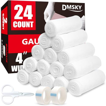 DMSKY 24 Pack Gauze Rolls, 4 in x 4.1 Yards | Individually Wrapped Gauze Wrap Roll for Wounds, Premium Bandage Wrap Rolled Gauzes, Mummy Wraps - color: 24pack, size: 4 IN