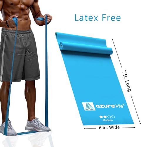 A AZURELIFE Professional Individual Exercise Resistance Bands, Single 5, 6,7 Ft or 8 Yards Elastic Bands, Non-Latex Stretch Bands for PT, Yoga, Pilates, Rehab, at-Home or The Gym Workouts - color: Blue - Medium, size: 7 Feet