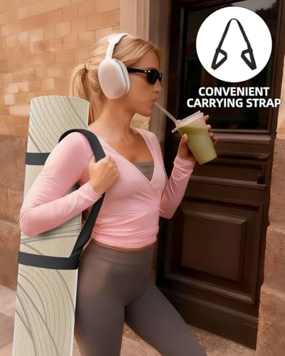 Large Yoga Mat (75.5"x47.6"x0.4"）Extra Wide & Thick 10mm | Non-Slip Exercise Mat, High-Density TPE Mat for Yoga Pilates & Home Gym Workouts - color: Cream