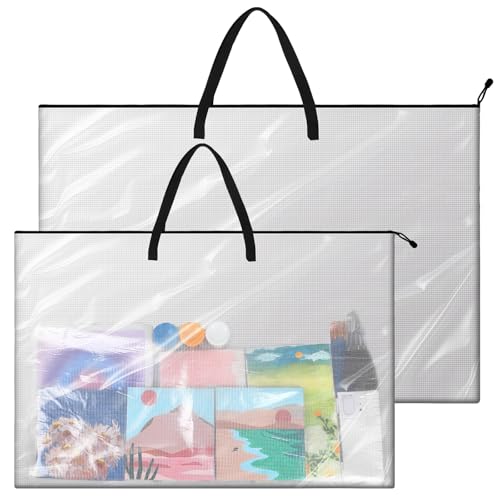Tenceur 2 Pcs Art Portfolio Case 24 x 36 and 48 x 36 Inch Large Poster Storage Bag PVC Art Portfolio Container with Zipper and Handle Bulletin Board Clear Storage Folder for Artwork