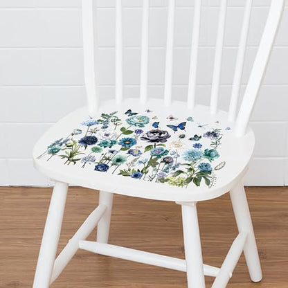 Joeyan Blue and Green Floral Rub On Transfers for Furniture and Crafts, 2 Large Design Sheets 12''x18'', DIY Home Decal on Wood Glass Metal Canvas Porcelain Paper Plastic, Flowers in The Field - style: Blue and Green Floral