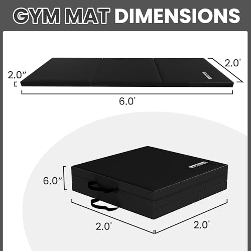 Fitvids Folding Exercise Gymnastics Mat for Tumbling, 2'x6'x2" Gym Workout Mat with Carrying Handles High-Density Anti-Tear Portable Fitness Aerobics Mats for Home Gym Yoga Pilates MMA Core Training - color: Midnight